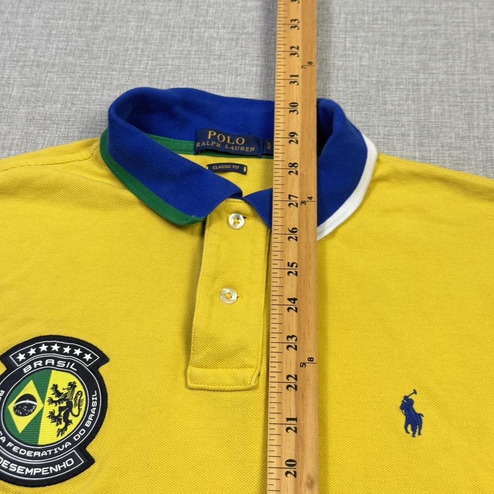 Polo Ralph Lauren Brasil Polo Shirt Mens Large Yellow 100% Cotton Graphic Logo - Picture 9 of 13